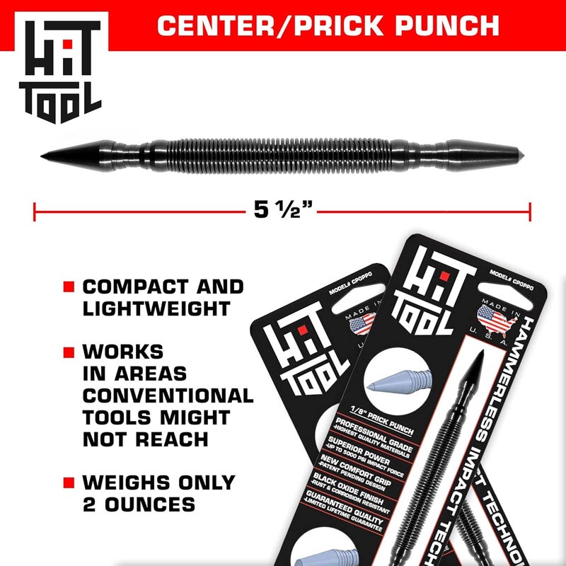 HIT Tool 2-in-1 Spring Loaded Center Punch - 1/8" and 3/16" Manual Centre Punch for Metal & Wood - Image 4